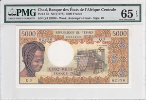 Gema Chad 1978 5000 francos P-5b PMG Unc 65 EPQ - Imagen 1 de 2