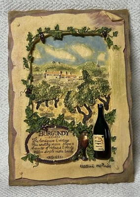Placa de pared de resina 3D con motivo de vino borgoña de Naomi McBride. Escena de viñedo 6x4" Foto 1 de 3
