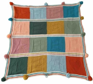 Handmade Unisex Baby Blanket Afghan Primary Blue Pink Green ABC 123 Hearts 40x42 - Picture 1 of 10