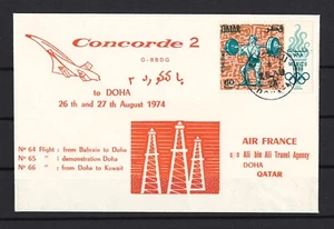 Raro Qatar Bahrein Kuwait 1974 Concorde Cubierta de Vuelo Aviación Jet Transporte - Imagen 1 de 1