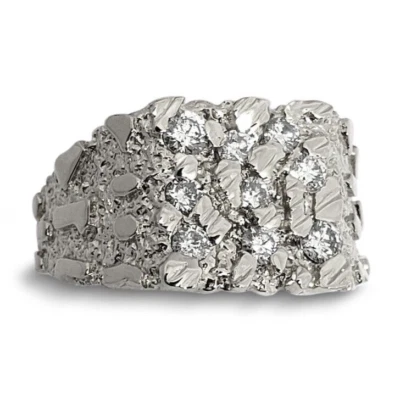 Real 18K White Gold Men's Nugget Ring 0.62ct Diamond, Natural or Lab-Created - Image 1 of 4