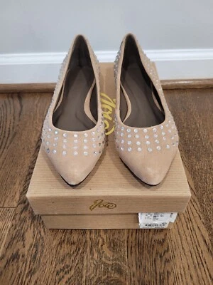 Новый в коробке новый 8,5 JOIE BALLET FLATS желтовато-коричневый бежевый голая нейтральная замша Серебряный кристалл острый - Изображение 1 из 4
