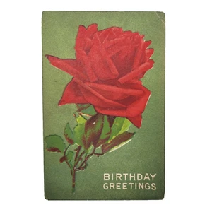 Sello postal colorido amor rosa roja realista saludos cumpleaños años 1910 cancelar - Imagen 1 de 4