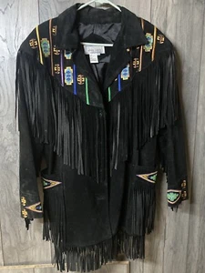 Vintage Erez Levy Wildleder Perlen Fransen Lederjacke Damen Größe Large - Bild 1 von 7