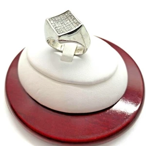 Mens Princess Cut Diamond Pinky Ring, 14k Solid White Gold, 13.1 Grams, Size 8.5 - Picture 1 of 7