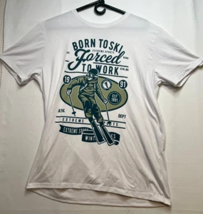 Born to Ski forced to work shirt mens large extreme sports short sleeve white - Picture 1 of 11