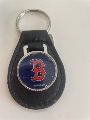 Boston Red Sox Keychain MLB Keyring Black Leather Fob Keyring Logo Medallion Cover