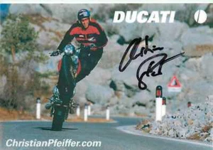 Ducati Motorrad Autogrammkarte Christian Pfeiffer Stuntfahrer signiert - Bild 1 von 2