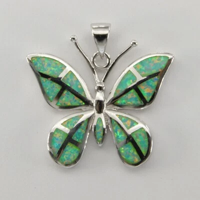 Verde - Colgante Mariposa Ópalo de Fuego PLATA ESTERLINA 925 Rodio #308e Foto 1 de 4