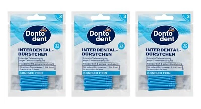 3 x Dontodent Interdental Brushes Blue 0.6mm ISO 3, 32pcs
