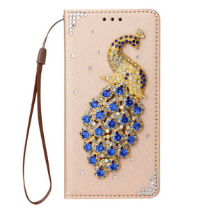 Bling Diamond Peacock Wallet Case Women Flip Cover for Samsung S20+FE S21+ Ultra