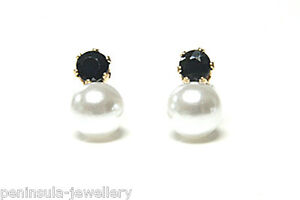 9ct Gold Pearl and Sapphire Studs Earrings Gift Boxed Made in UK 