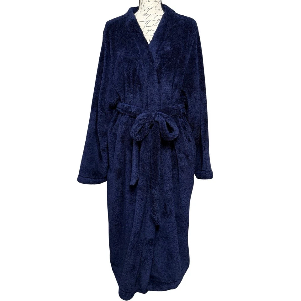 Bata Sleep by Cacique Sherpa Midi Talla 22/24 Azul Marino Cinturón Felpa Difusa NUEVA Foto 1 de 4