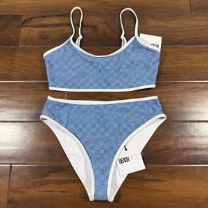 Beach Riot Sz Medium Blue Denim Daze 2 Piece Bikini Estelle Top & Hester Bottom - Picture 1 of 12