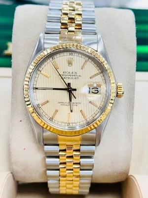 Rolex Datejust 16013 18K желтое золото и сталь шампанское гобелен циферблат коробка/бумаги - Изображение 1 из 4