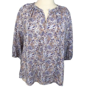 J Jill Love Leinen Top Damen 2X Blau Lila Lotus Blumen Bauern Boho Küste - Bild 1 von 17