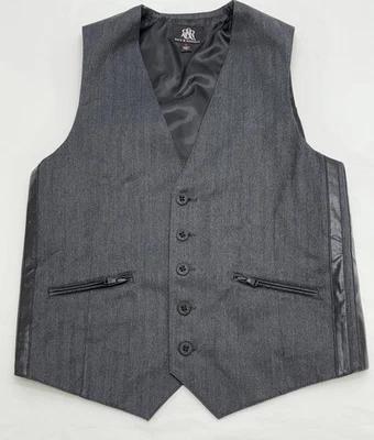 Chaleco Rock & Republic Negro/Gris Espiga Mezcla Algodón con Detalle de Cuero Sintético M Foto 1 de 4