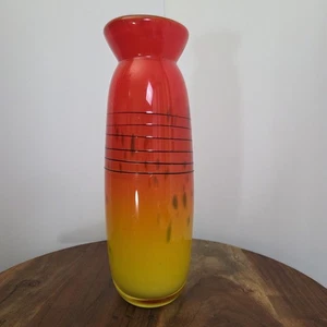 FIFTH AVENUE Crystal Art Glass Vase 12" Orange Yellow Red Black w White Interior - Picture 1 of 10