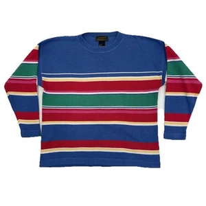 Vintage Eddie Bauer Colorful Stripe Cotton Sweater Men's Small Crewneck 90s - Picture 1 of 10