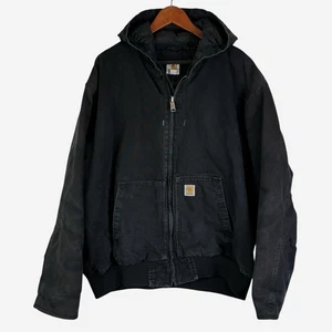 Carhartt Jacket Mens 2XL Duck Canvas Quilt Lined 104050 Black Distressed *Read - Picture 1 of 16