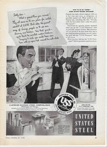 United States Steel Carnegie ILL Steel Corp Vitrenamel Kitchen 1940 Print Ad - Picture 1 of 1