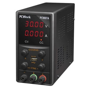PCWork, PCW07A, Labornetzgerät, regelbar, 0-30V DC, 5A, USB - Afbeelding 1 van 6
