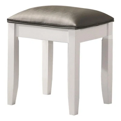 Pemberly Row Upholstered Wood Vanity Stool Metallic and Glossy White - Image 1 of 2