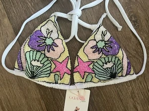 Oceanus Swimwear Talia Bikini Top Large Hand Beaded Jersey multi new tags - Picture 1 of 4