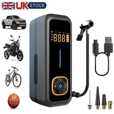 Set Car Tyre Inflator Cordless Digital USB Rechargeable Tire Air Compressor Pump - Image 1 of 4