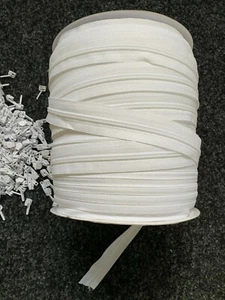 No.5 White Continuous Zip Chain & Sliders- Various lengths , Upholstery Zips  - Picture 1 of 4