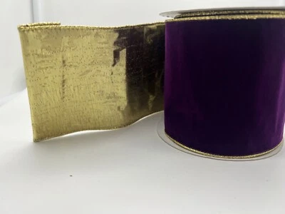 4 x 10 ярдов фиолетовый бархат со 2-й стороной золотой проводной краевой ленты - Изображение 1 из 4
