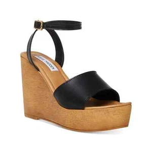 Steve Madden Welsh Sandal Women's US 10 Black Ankle Strap Wedge Heel KHD600 - Picture 1 of 10