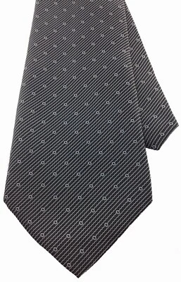 Corbata de seda para hombre Power negra plateada líneas patrón pequeño corbata de seda hecha a mano Foto 1 de 4