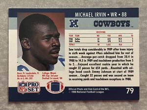 Tarjeta de fútbol americano NFL 1990 Pro Set MICHAEL IRVIN Cowboys "espalda equivocada" error raro #79 - Imagen 1 de 2