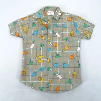 Camisa abotonada vintage para niños 4T años 60 70 animales zoológico león elefante salud Tex Foto 1 de 4