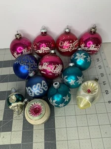13 VTG MCM Shiny Brite PInk Blue Stencil Glass XMas Ornament Silent Night (B2) - Picture 1 of 5