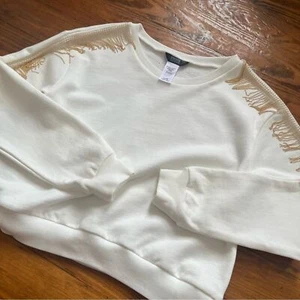 Truce Nordstrom Big Girl L14 Long Sleeve Sweatshirt Top with Bling Shoulders - Picture 1 of 9