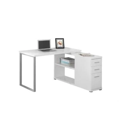Computer Desk Home Office Corner L Shape Work Laptop Metal White - Image 1 of 2