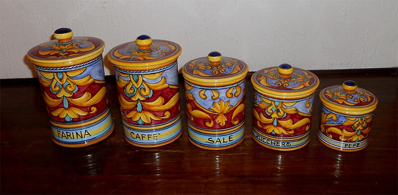 DERUTA ITALIAN  POTTERY GEO PATTERN CANISTERS SET RED - Image 1 of 1