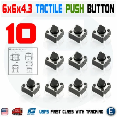 10Pcs 6x6x4.3 PCB Momentary Tactile Tact Push Button Switch 4Pin DIP Micro Mini - Image 1 of 2