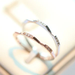 Ultra-fine Tail Ring Women's Wedding CZ Band White Gold Filled Rose Gold Jewelry - Picture 1 of 10