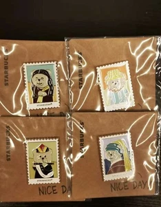 New Starbucks 2021 China Famous Painting Stamp Four Pieces Pin Set - Picture 1 of 6