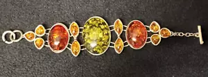 STUNNING Handmade Gemstone Toggle Bracelet Green, Orange, & Golden Gemstones VTG - Picture 1 of 11