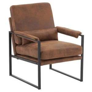 Modern Armchair PU Leather Accent Chair Lounge Sofa Metal Frame Furniture - Picture 1 of 46