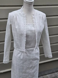 Vintage 70s 80s White Knit Maxi Dress Jacket set Small Med De Laix - Picture 1 of 17