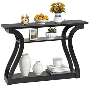 Black 3 Tier 47" Wood Console Accent Side Table Brown End Table Hallway Decor - Picture 1 of 21