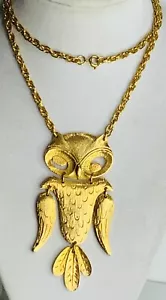 Large 1960s Louis Giusti articulated Owl Goldtone Metal 24” Modernist necklace - Picture 1 of 7