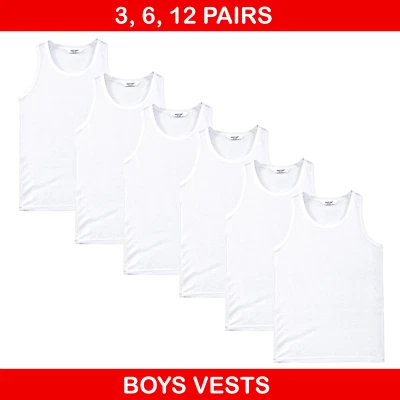 3/6/12 Pairs Kids Boys Vest 100% Cotton White Sleeveless School Uniform Vest - Image 1 of 4