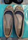 Tory+Burch+Clines+Ballet+Flats+Shoes++Patent+Taupe+Leather+Golden+Logo+Grey+9.5