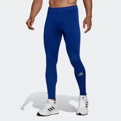 adidas Saturday Warm Mens Running Tights Compression Pants Fitness Leggings Blue - Image 1 of 4
